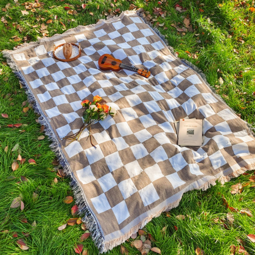 Manta de picnic grande a cuadros HearthHug con microfibra suave y flecos para uso diario en el hogar