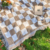 Manta de picnic grande a cuadros HearthHug con microfibra suave y flecos para uso diario en el hogar