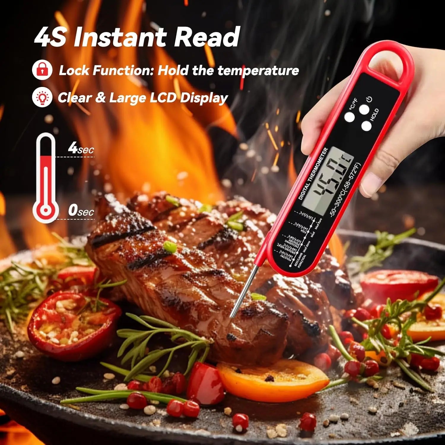 Digital Meat Thermometer for Cooking, Kitchen Food Thermometer for BBQ Grill Smoker Oil Fry Candy Instant Read Thermometer 5