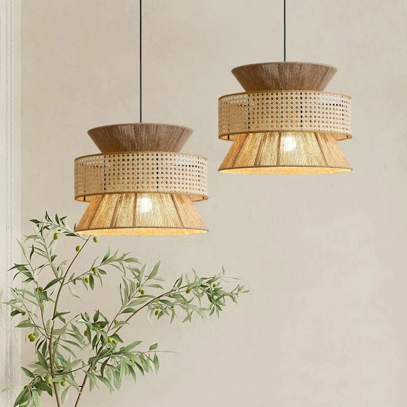 Lámpara colgante LumaNest Wabi Sabi de ratán hecha a mano para decoración contemporánea del hogar