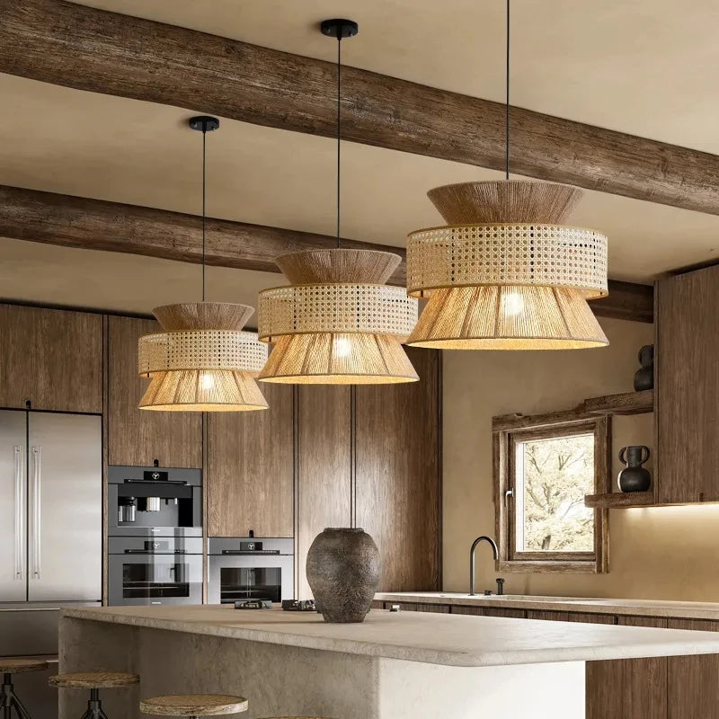 Lámpara colgante LumaNest Wabi Sabi de ratán hecha a mano para decoración contemporánea del hogar