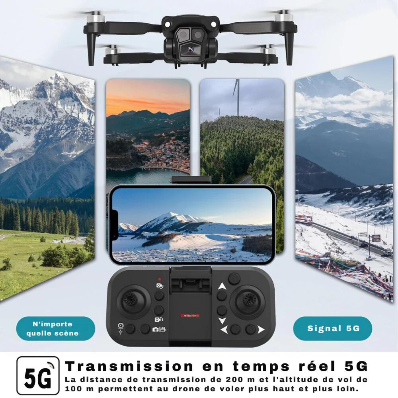 NovaFlight bærbar drone med to kameraer, intelligent stabilisering og livevideo