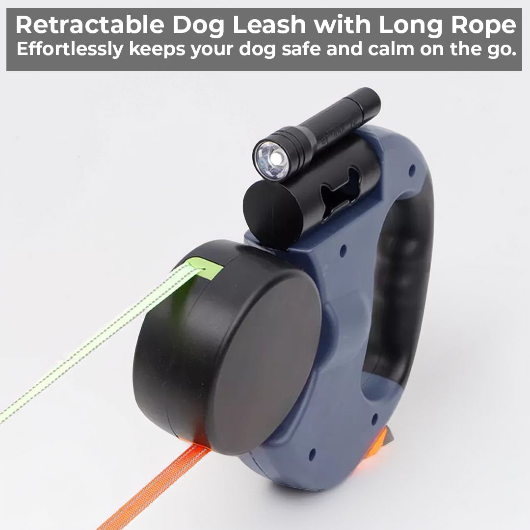 Dual Retractable Dog Leash with Flashlight & Waste Bag Holder 3