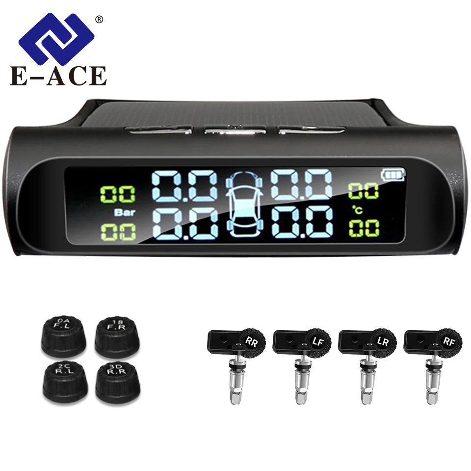 E-ACE K01 TPMS solar sensor intelligence  Wireless Tire Pressure Monitoring System  Auto Security Alarm Device With 4 sensors 0