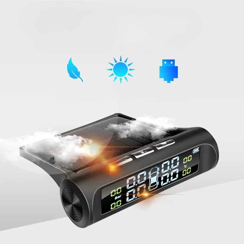 NovaGuard Solar TPMS trådløst dæktrykskontrolsystem med fire sensorer og automatisk sikkerhedsalarmeenhed