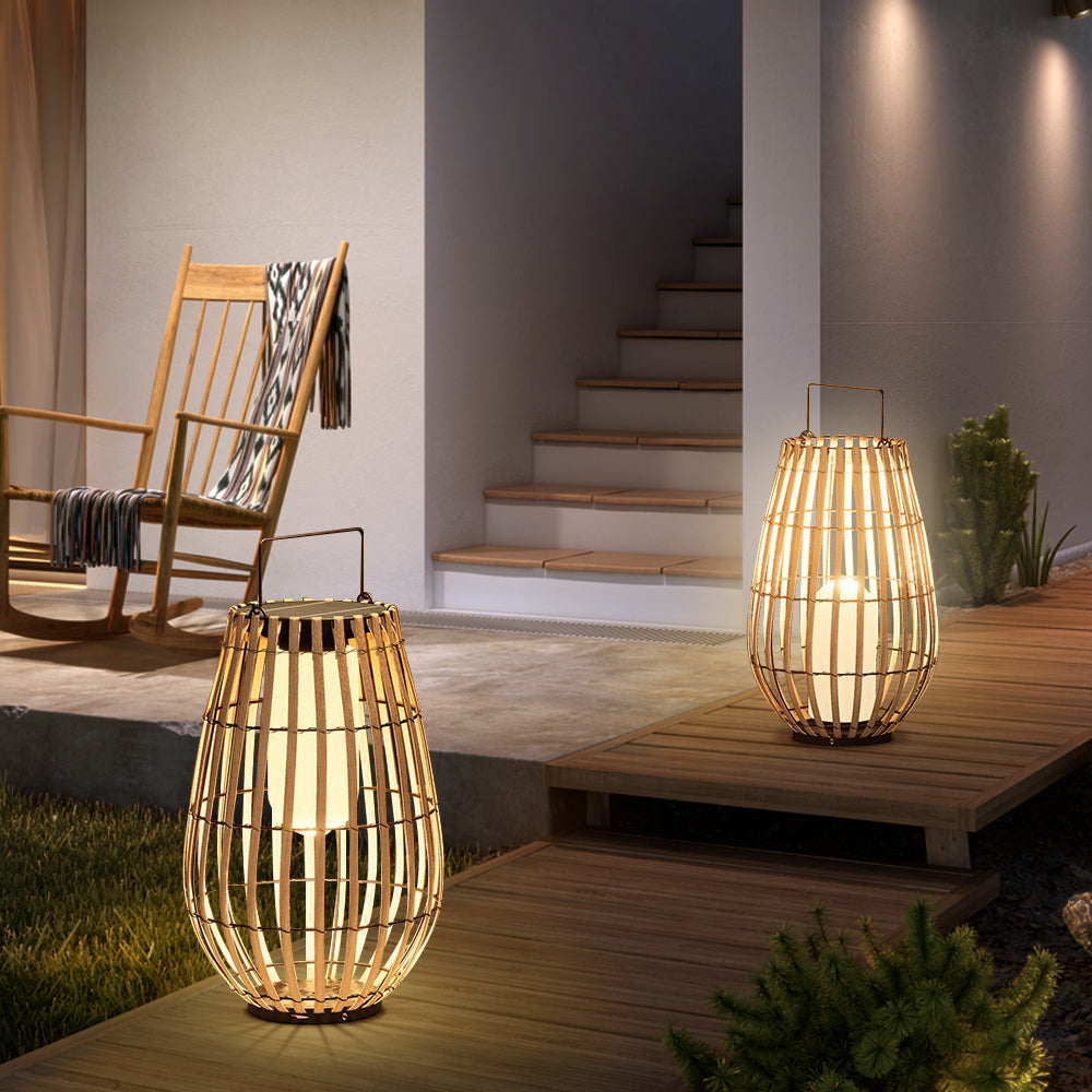Solcelle bambuslanterner til udendørs terrassebelysning med LED indvendigt, ideelle til terrasser, altaner og haver
