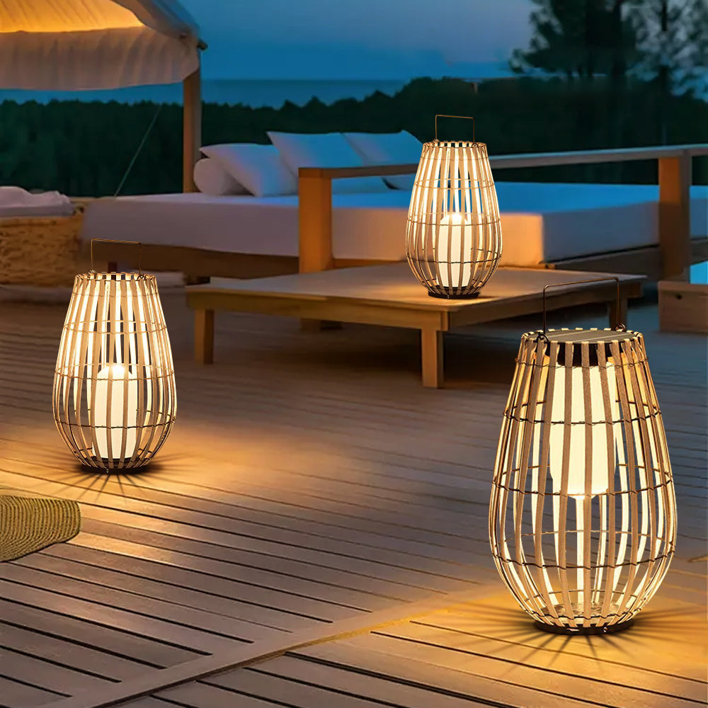 Solcelle bambuslanterner til udendørs terrassebelysning med LED indvendigt, ideelle til terrasser, altaner og haver