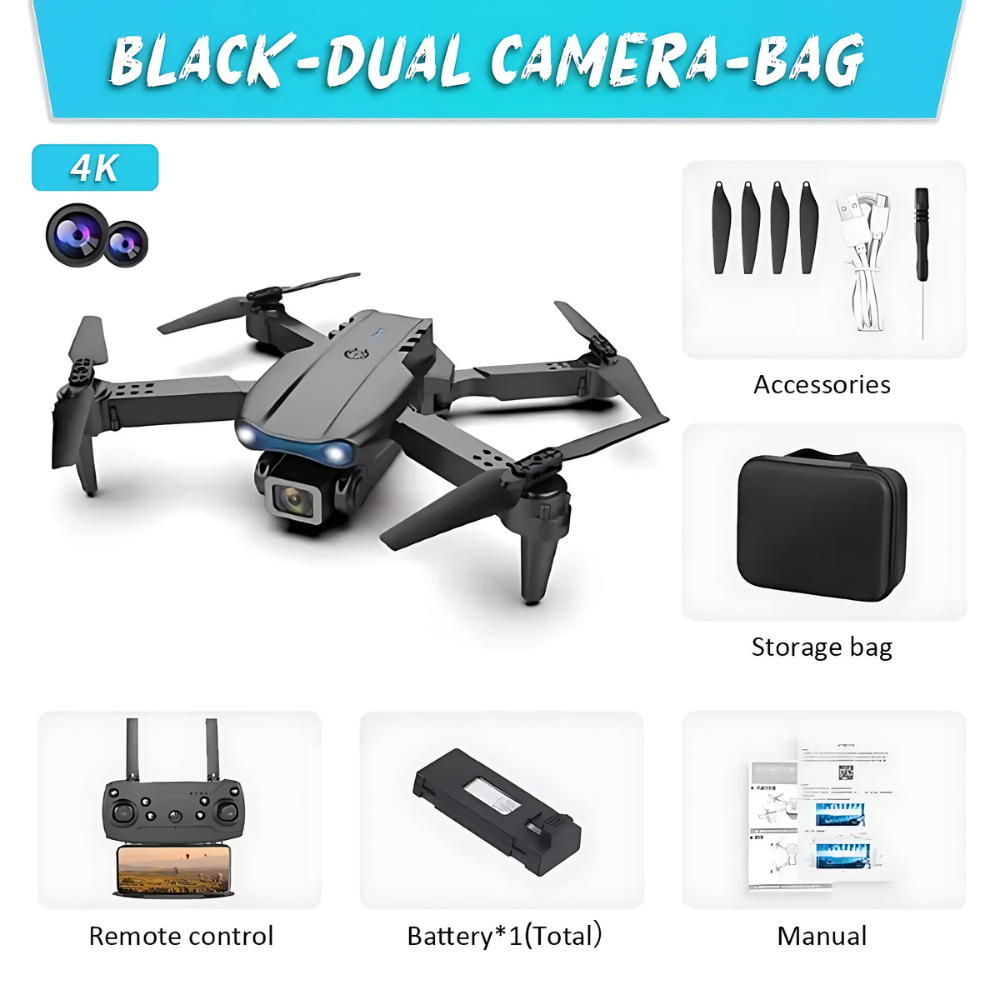 AeroNova Pro 4K Dobbeltkamera Drone Foldbar Højdehold Gestusstyring WiFi Tyngdesensor USB-opladning Opbevaringspose