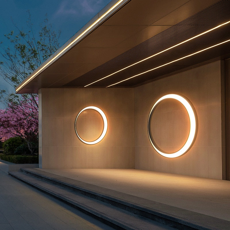 Circular Outdoor Wall Lamp With Ring Shaped Light Frame For Exterior Spaces For Exterior Spaces