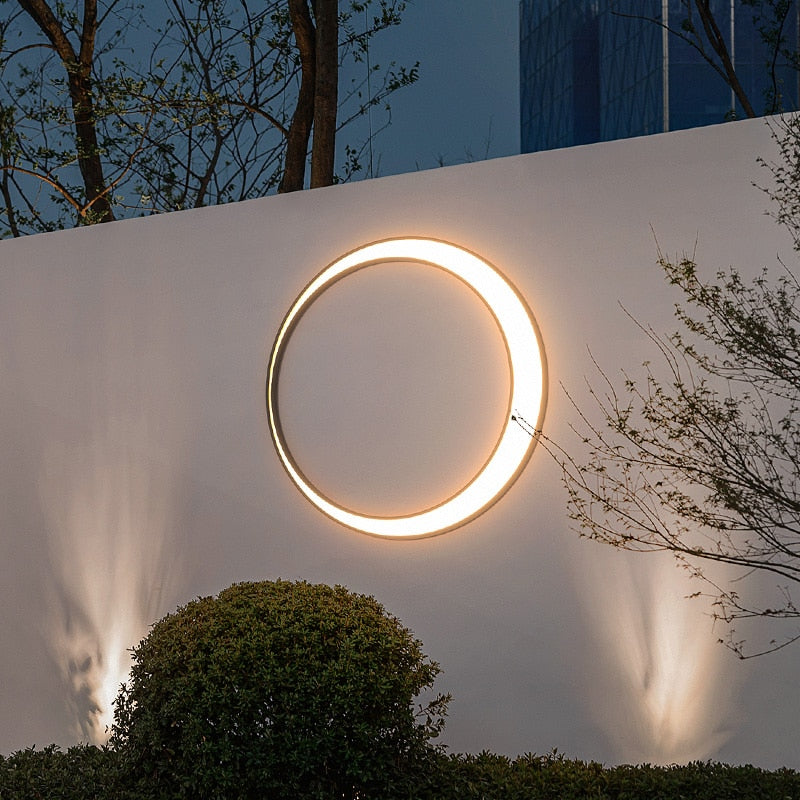 Circular Outdoor Wall Lamp With Ring Shaped Light Frame For Exterior Spaces For Exterior Spaces
