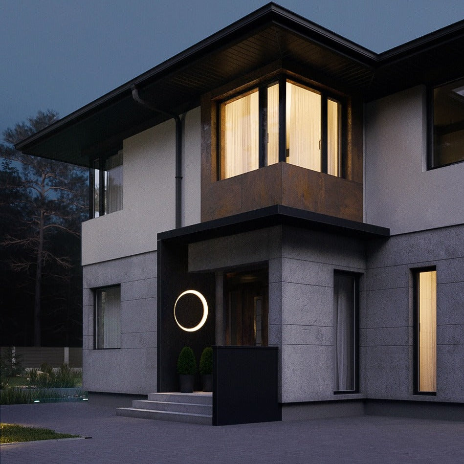 Circular Outdoor Wall Lamp With Ring Shaped Light Frame For Exterior Spaces For Exterior Spaces