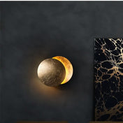 Solar Eclipse Inspired Wall Lamp With Warm Led Light And Two Golden Discs, One Fixed And One Rotatable