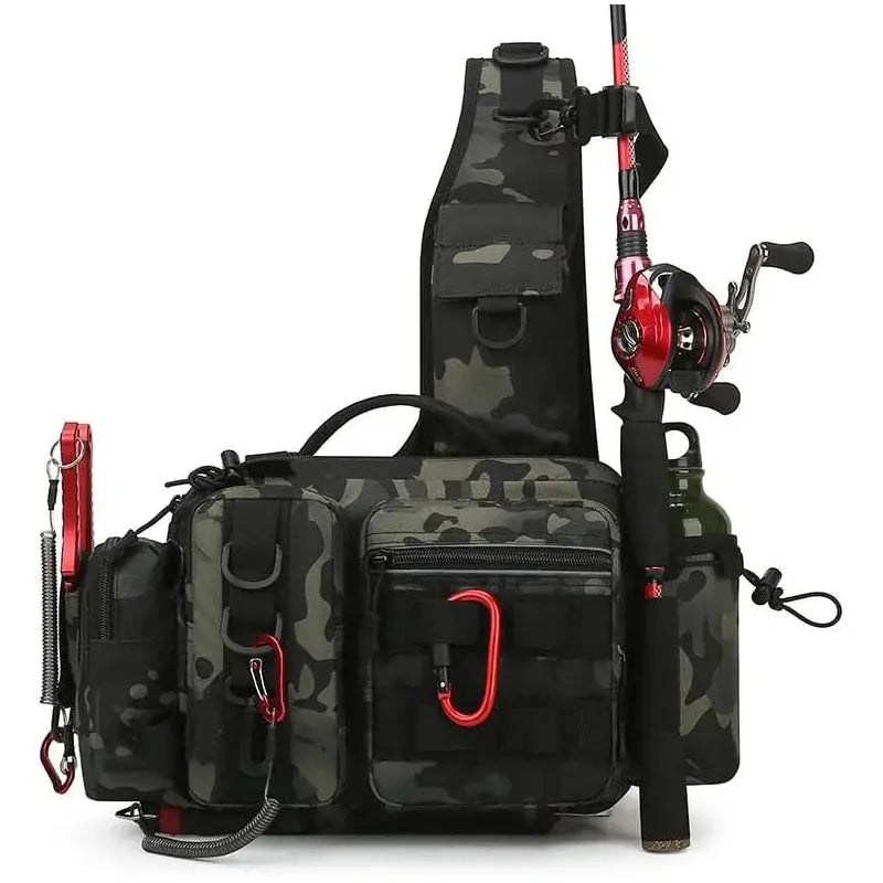Fishing Tackle Backpack Lure Box Gear Storage Bag Fanny Pack for Men Fly Fishing Backpack with Rod Holder Sling Shoulder Bag 0