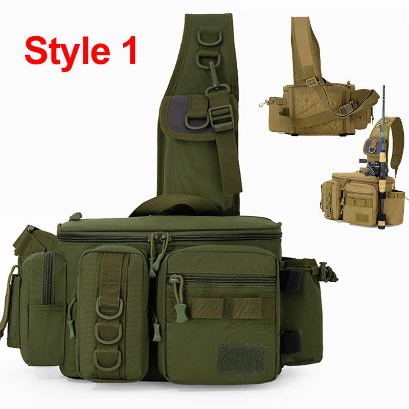 Fishing Tackle Backpack Lure Box Gear Storage Bag Fanny Pack for Men Fly Fishing Backpack with Rod Holder Sling Shoulder Bag 13