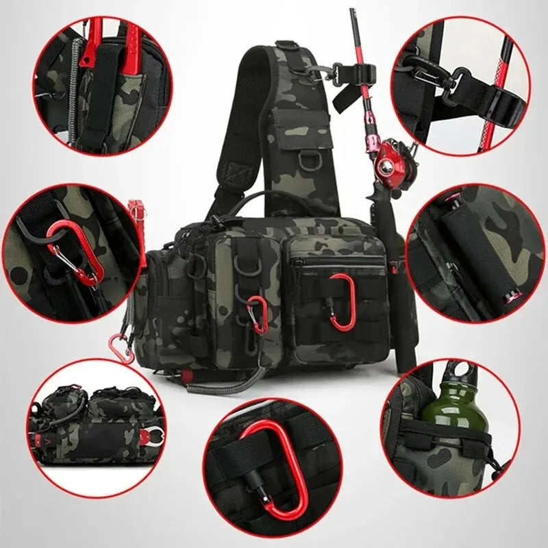 Fishing Tackle Backpack Lure Box Gear Storage Bag Fanny Pack for Men Fly Fishing Backpack with Rod Holder Sling Shoulder Bag 2