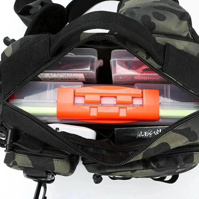 Fishing Tackle Backpack Lure Box Gear Storage Bag Fanny Pack for Men Fly Fishing Backpack with Rod Holder Sling Shoulder Bag 3