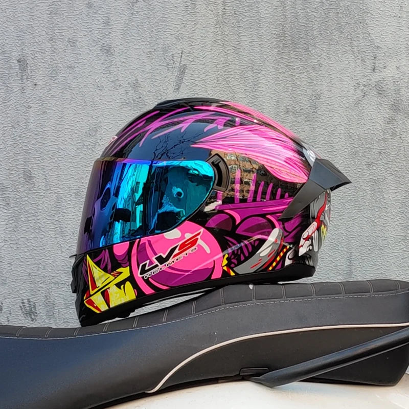 Full Face Racing Helmets Winter Warm Double Visor Motorcycle Helmet Motorbike Sports helmet LVS-701 2