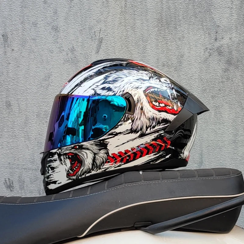 Full Face Racing Helmets Winter Warm Double Visor Motorcycle Helmet Motorbike Sports helmet LVS-701 3