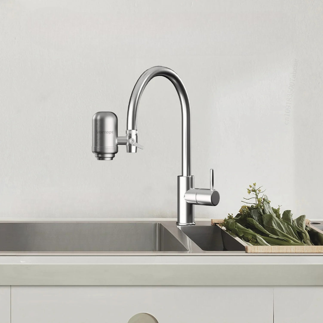 Stainless Steel Faucet Water Filter Purifier System, NSF Certified, Reduces Lead, Chlorine, and Bad Taste for Kitchen