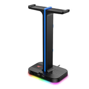RGB headsetstander med 3,5 mm aux og to USB-porte hovedtelefonholder fra NebulaForge Tech Accessories