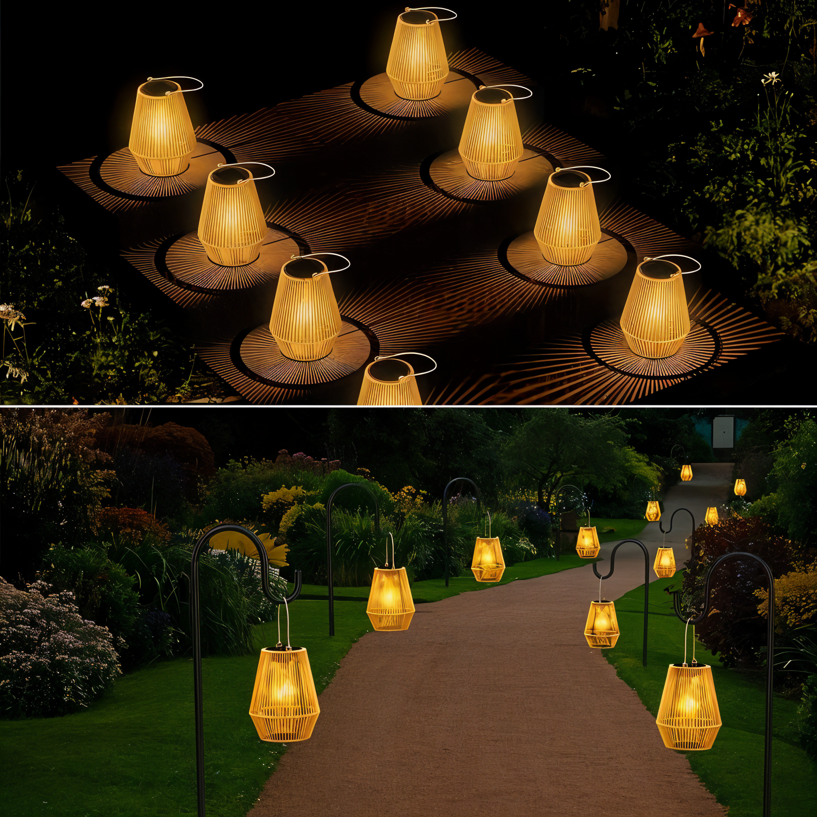 Solar LED Garden Lantern With A Woven Frame And Integrated Light For Outdoor Use And Patio Decor
