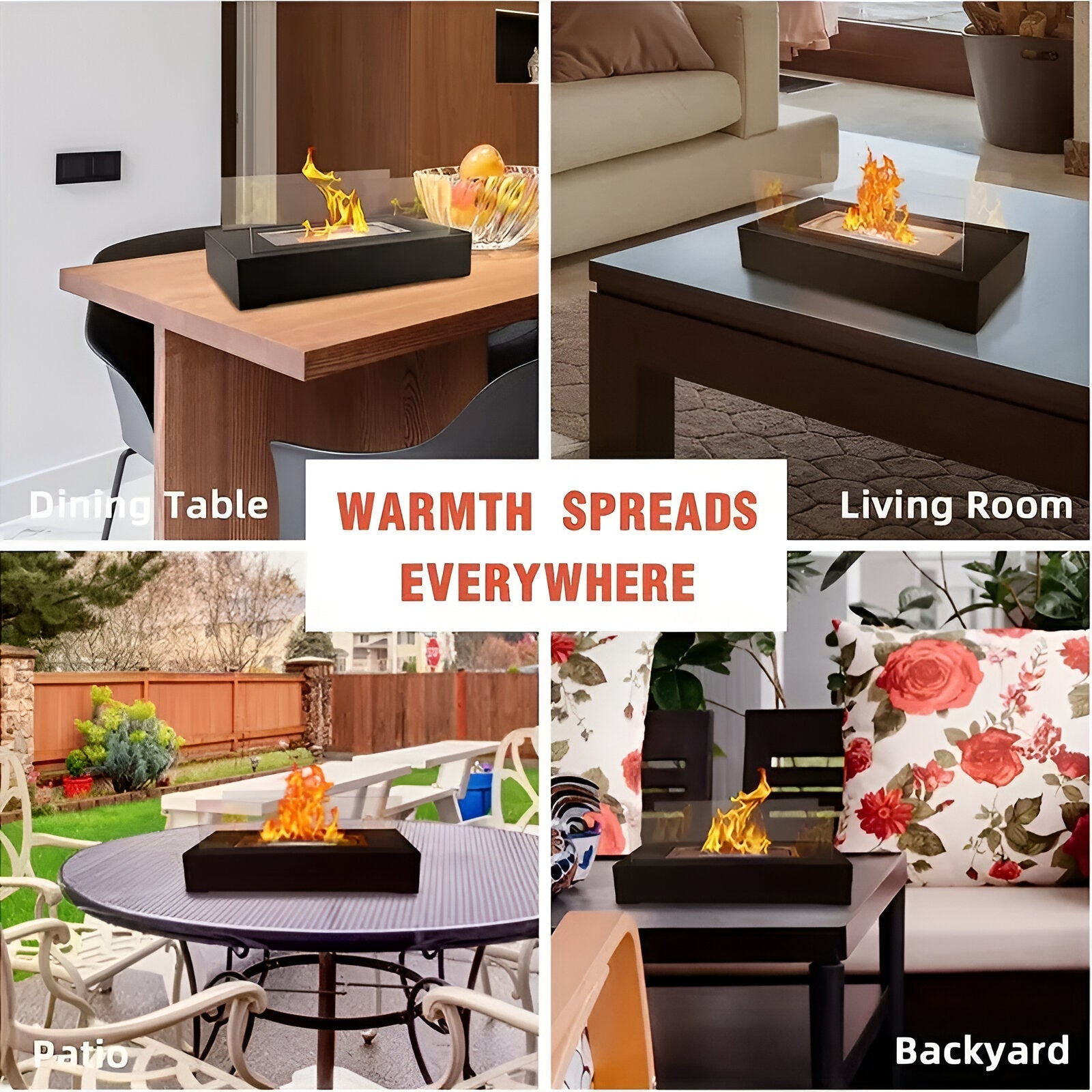 Rectangular Tabletop Bioethanol Fireplace With Glass Panels For Modern Homes Contemporary Living Space Decor