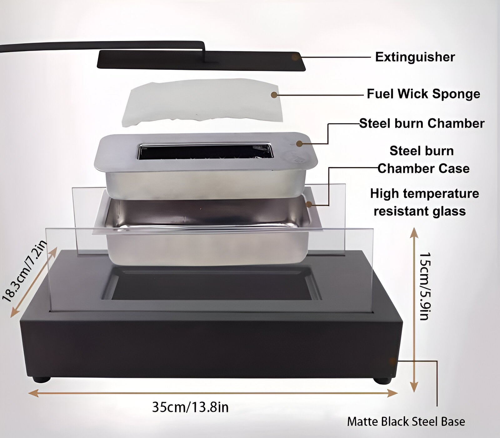 Rectangular Tabletop Bioethanol Fireplace With Glass Panels For Modern Homes Contemporary Living Space Decor