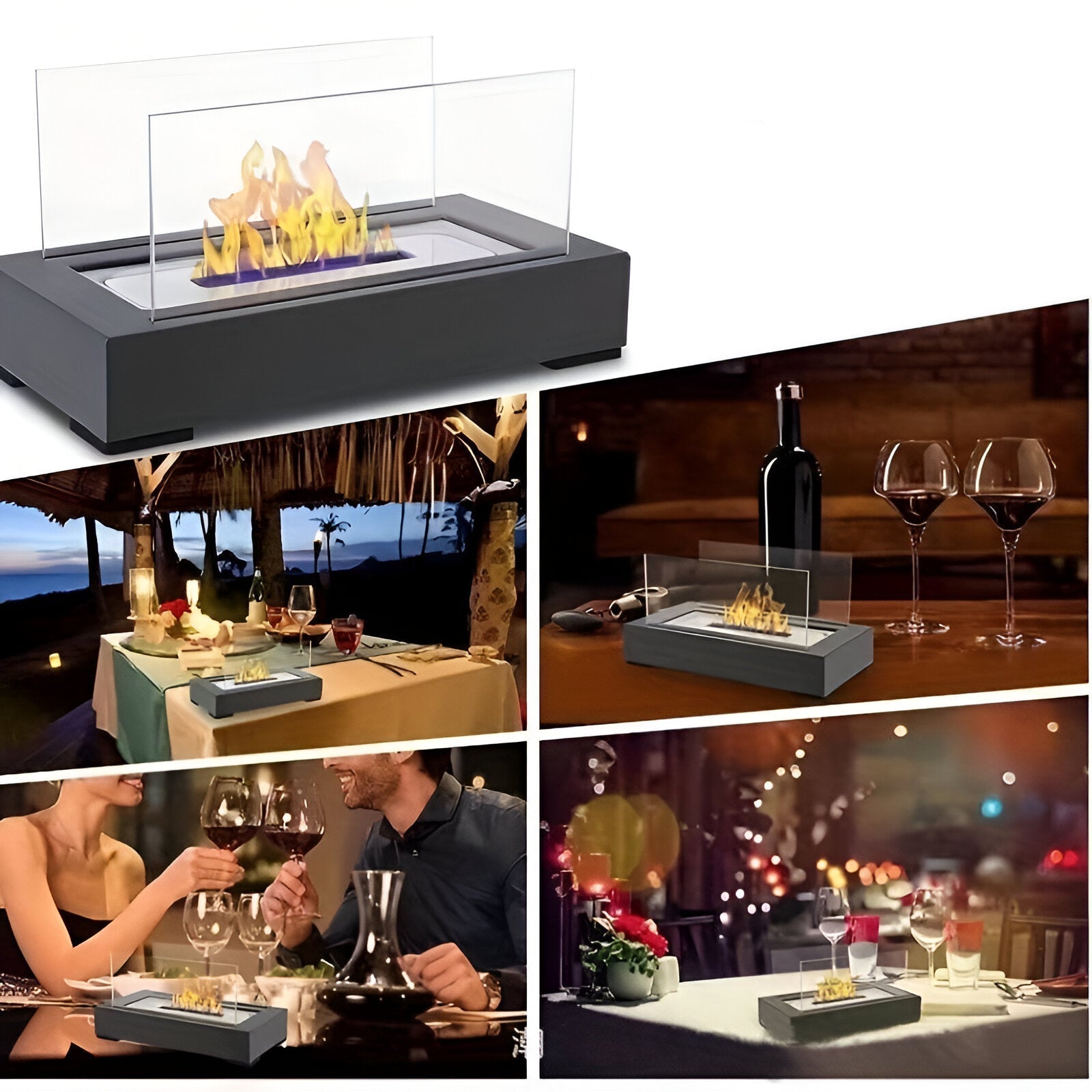 Rectangular Tabletop Bioethanol Fireplace With Glass Panels For Modern Homes Contemporary Living Space Decor