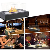 Rectangular Tabletop Bioethanol Fireplace With Glass Panels For Modern Homes Contemporary Living Space Decor
