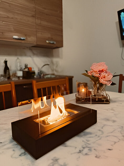 Rectangular Tabletop Bioethanol Fireplace With Glass Panels For Modern Homes Contemporary Living Space Decor