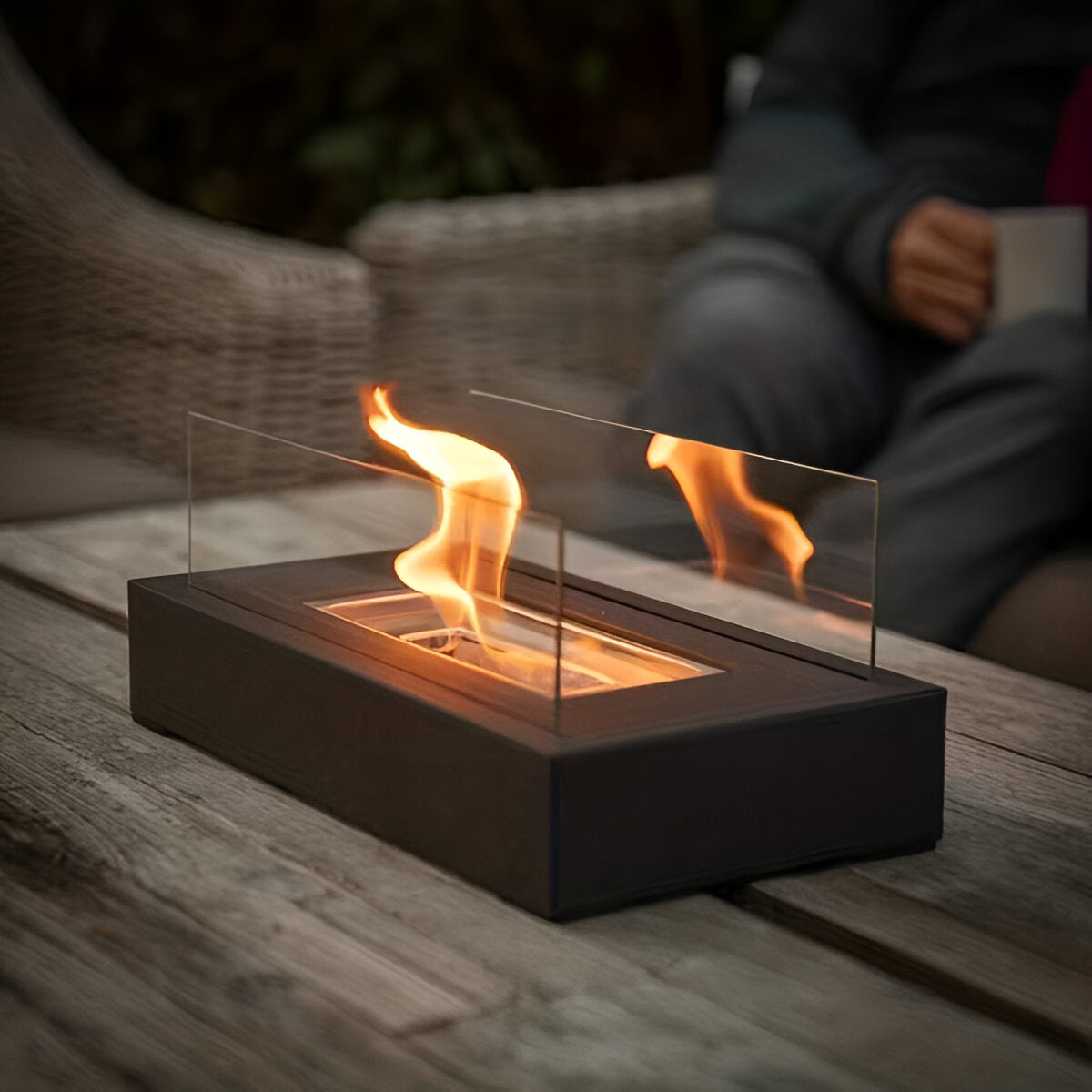 Rectangular Tabletop Bioethanol Fireplace With Glass Panels For Modern Homes Contemporary Living Space Decor