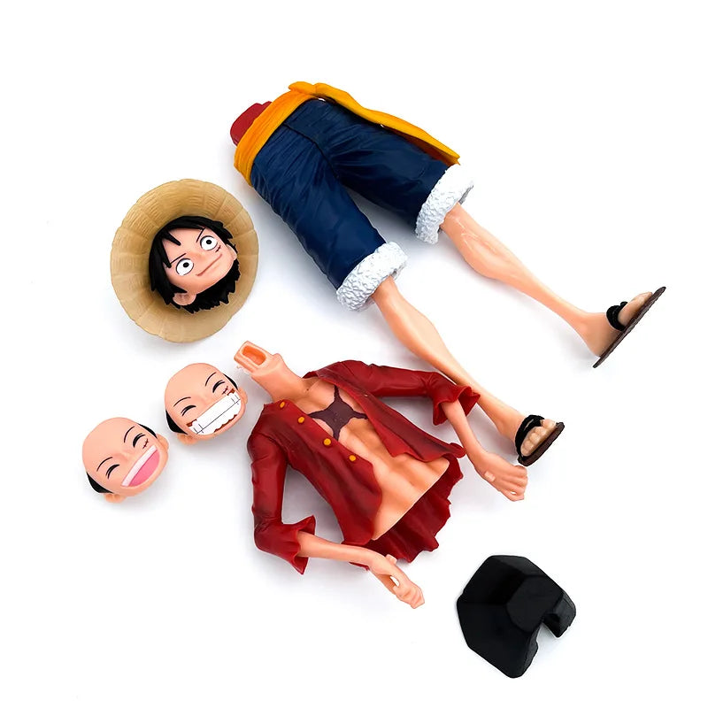 Hot 28cm  One Piece Anime Figure Confident Smiley Luffy Three Form Face Changing Doll Action Figurine Model Toys  Kits 5