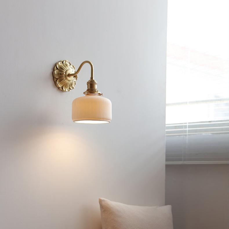 Brass Wall Light Fixture | Vintage Wall Sconces | Elegant Bathroom Wall Lights | Ceramic Wall Lamp | Modern Home Lighting - Zardee 4