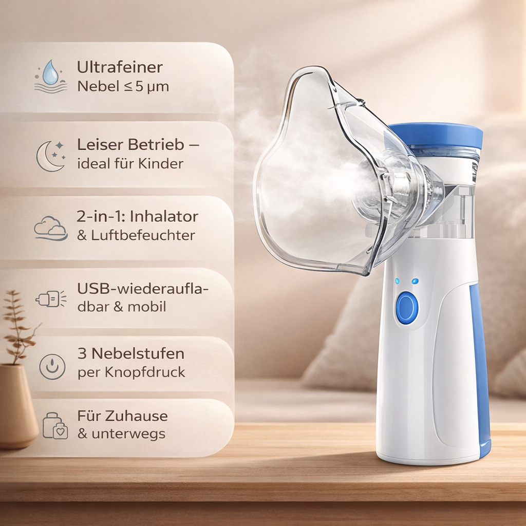 Bärbar ultraljudsnebulisator för barn och vuxna, kompakt handhållen terapienhet