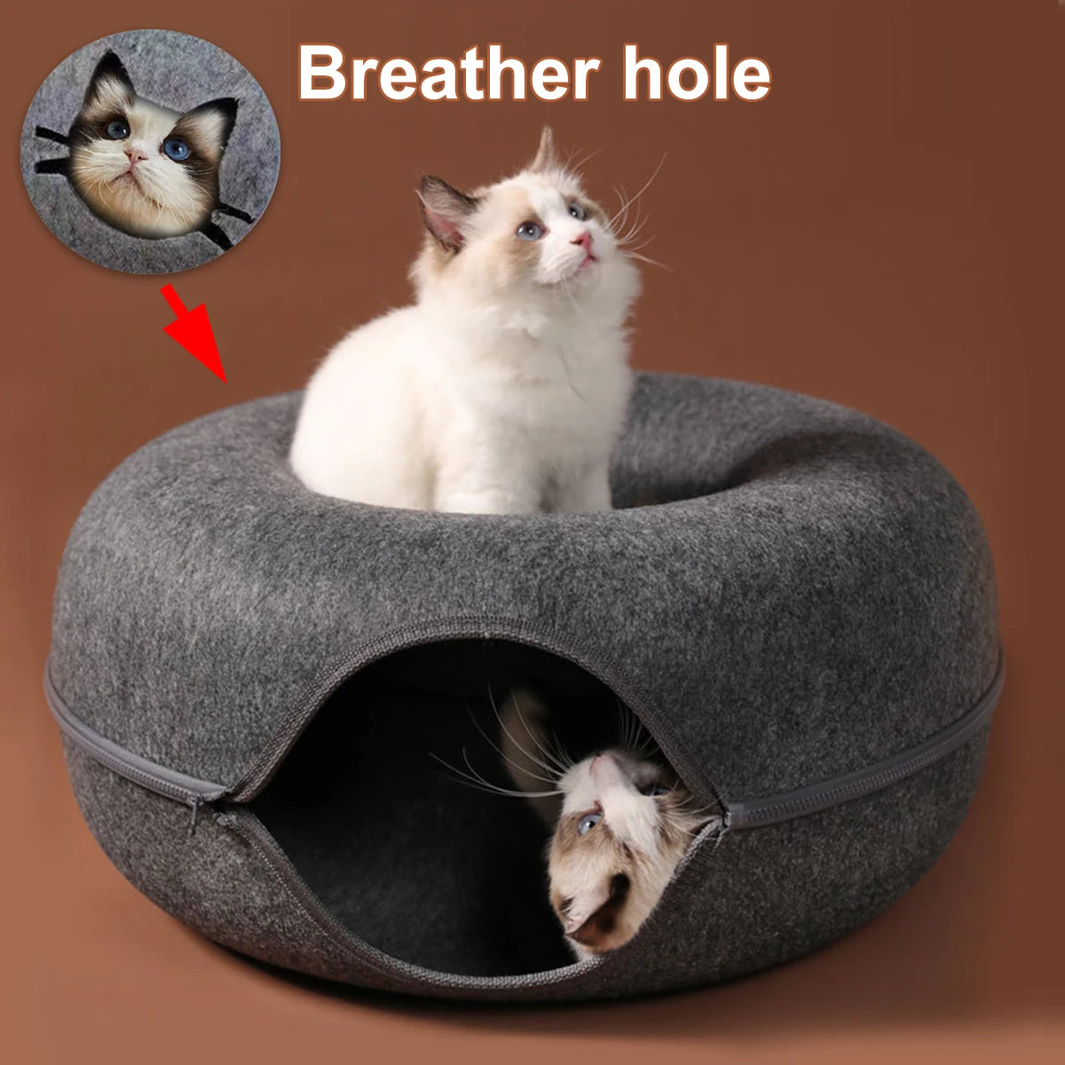Interactive Round Small Cat Tunnel Nest Felt Kittens Bed House Scratcher Cat Donut Sleeping Pet Toy for Cats 0