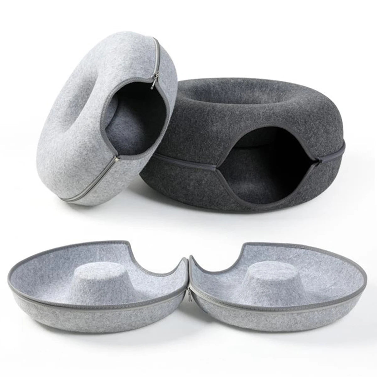 Interactive Round Small Cat Tunnel Nest Felt Kittens Bed House Scratcher Cat Donut Sleeping Pet Toy for Cats 2
