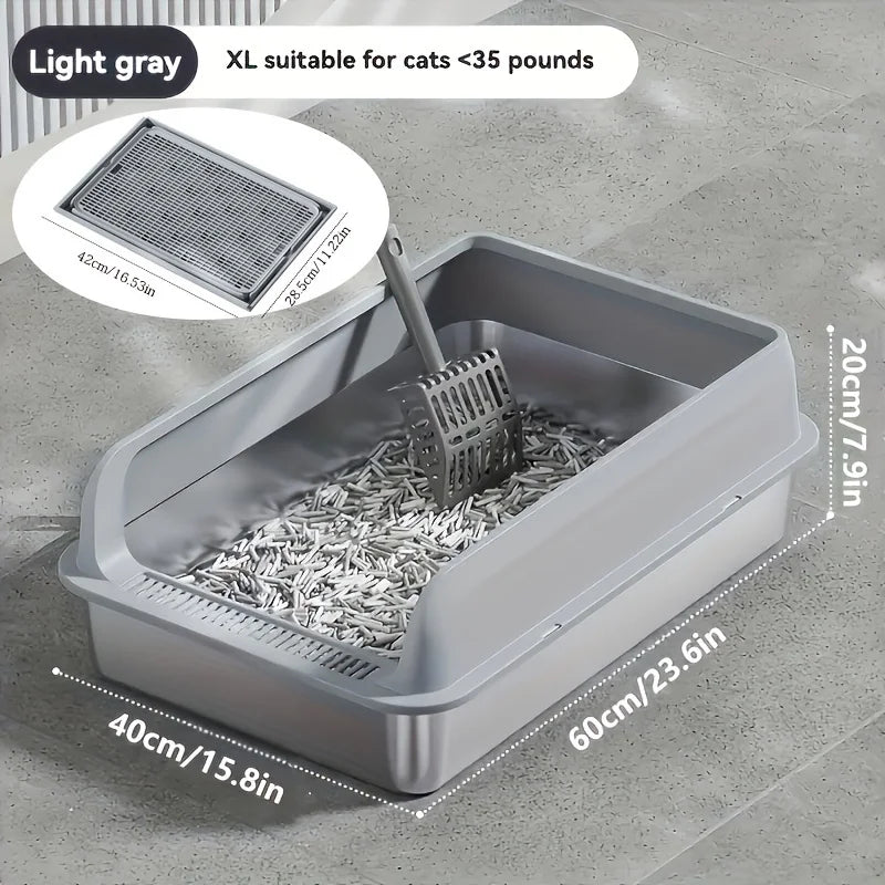 KEMORELA EXtra Large Stainless Steel Cat Litter Box with Lid - Enclosed LitterPan High-Sided Resistant Leak-Proof Cat Litter Mat 0