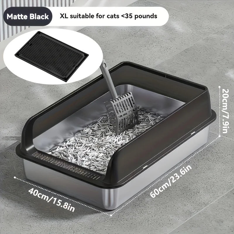 KEMORELA EXtra Large Stainless Steel Cat Litter Box with Lid - Enclosed LitterPan High-Sided Resistant Leak-Proof Cat Litter Mat 12