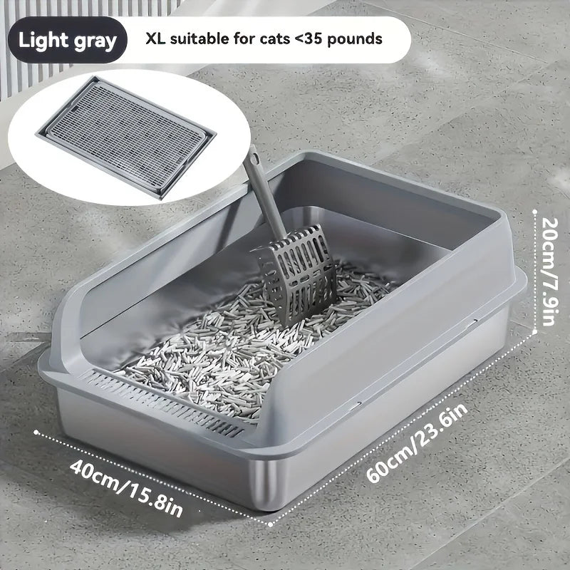 KEMORELA EXtra Large Stainless Steel Cat Litter Box with Lid - Enclosed LitterPan High-Sided Resistant Leak-Proof Cat Litter Mat 6