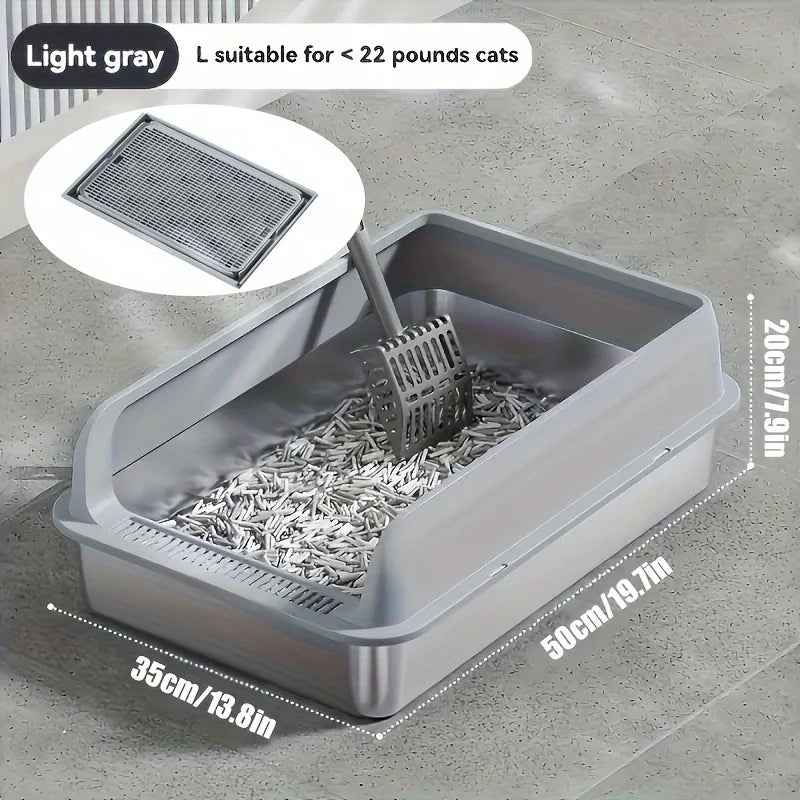 KEMORELA EXtra Large Stainless Steel Cat Litter Box with Lid - Enclosed LitterPan High-Sided Resistant Leak-Proof Cat Litter Mat 8