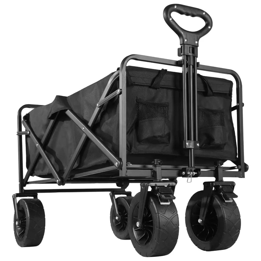 Large Weight Capacity Heavy Duty Wagon Cart Folding Wagon for Outdoor Garden Beach wagon Camping Equipment with Cup Holders 0