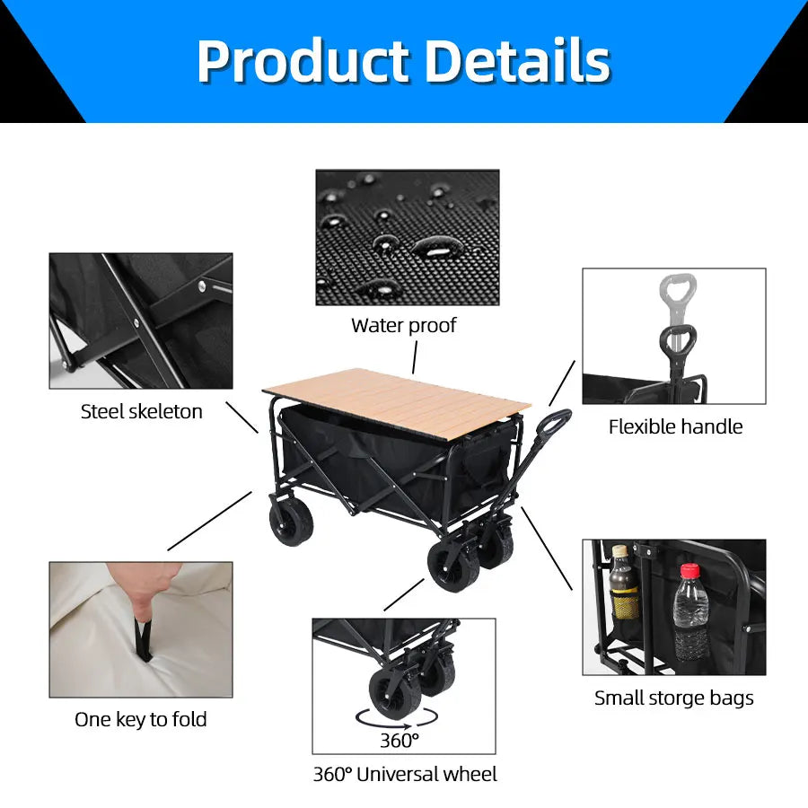 Large Weight Capacity Heavy Duty Wagon Cart Folding Wagon for Outdoor Garden Beach wagon Camping Equipment with Cup Holders 1