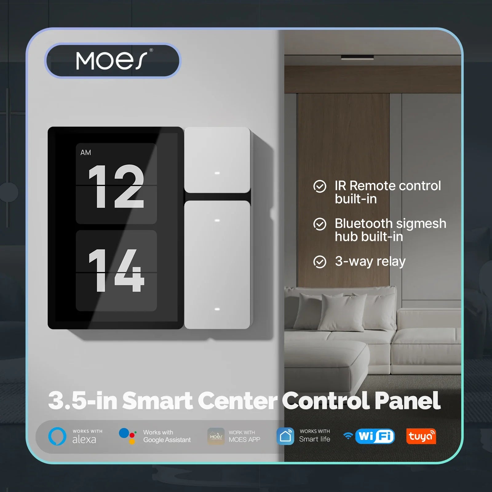 MOES Tuya WiFi Smart Control Panel 3.5" Touch Screen, 3 Relays & Buttons, IR Remote, Bluetooth Sigmesh Hub, Home Automation 0