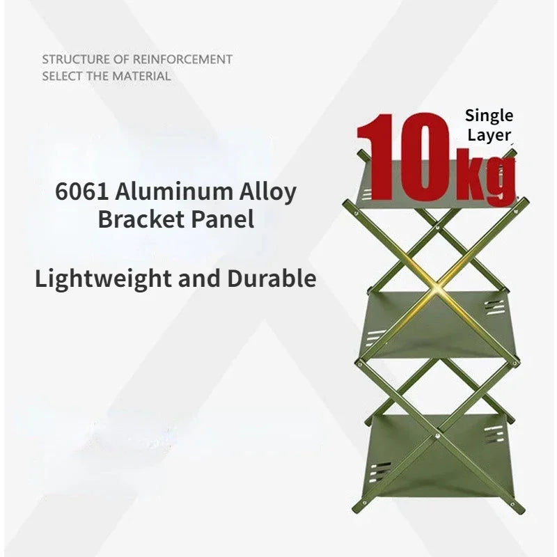 MOUNTAINHIKER Three-tier Rack Outdoor Storage Shelf Folding Shelf Portable Camping Picnic BBQ Storage Rack Garden Foldable Table 2