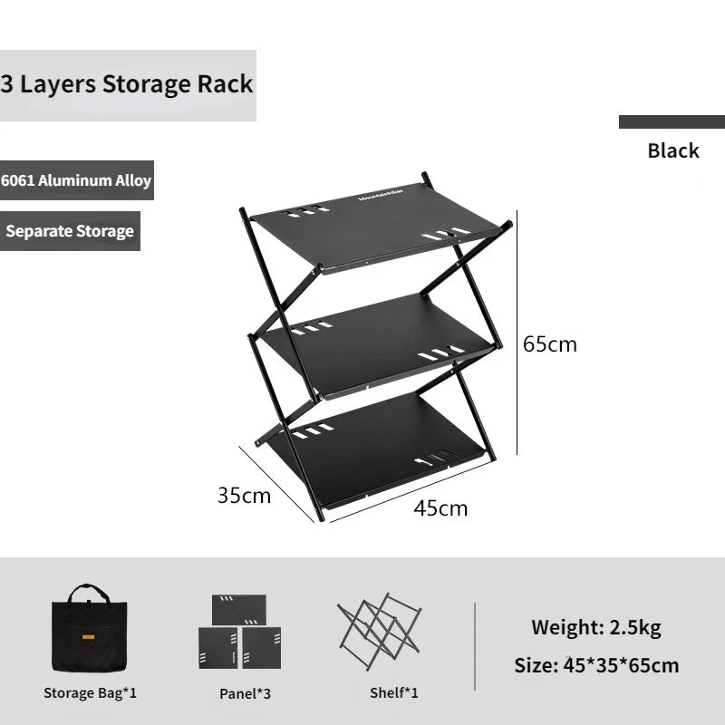 MOUNTAINHIKER Three-tier Rack Outdoor Storage Shelf Folding Shelf Portable Camping Picnic BBQ Storage Rack Garden Foldable Table 7
