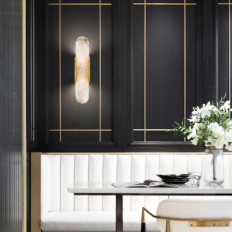 Elongated Alabaster Wall Lamp | Modern Wall Sconce Light | Stylish Bathroom Wall Lights | Handcrafted Wall Fixture | Elegant Sconce Lighting - Zardee 5
