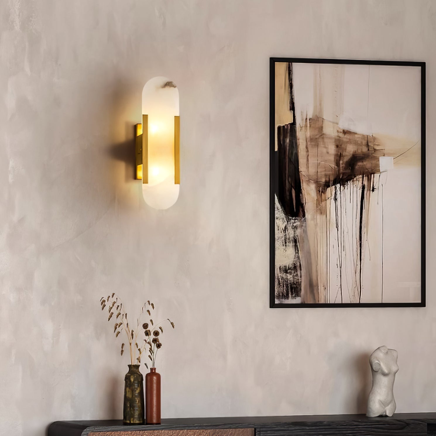 Elongated Alabaster Wall Lamp | Modern Wall Sconce Light | Stylish Bathroom Wall Lights | Handcrafted Wall Fixture | Elegant Sconce Lighting - Zardee 6