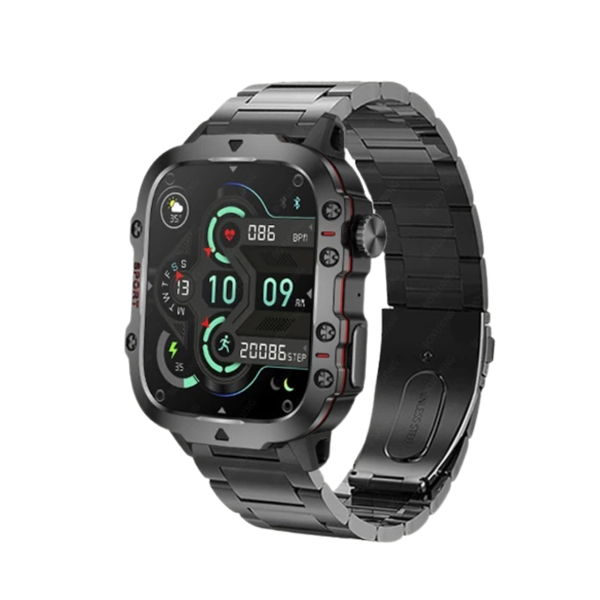 Men's Rugged Outdoor GPS Smartwatch - 1.96" Bluetooth Call and Waterproof 3
