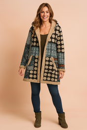 Milena | Women's Long Hooded Fleece Jacket with Patchwork Design 1