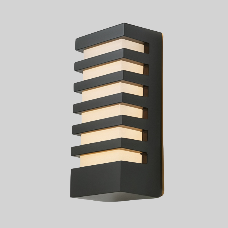 Utomhusvägglampa med rektangulärt svart aluminiumhus för ytterväggar och fasader
